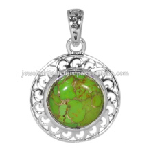 Green Copper Turquoise Gemstone 925 Sterling Silver Pendant